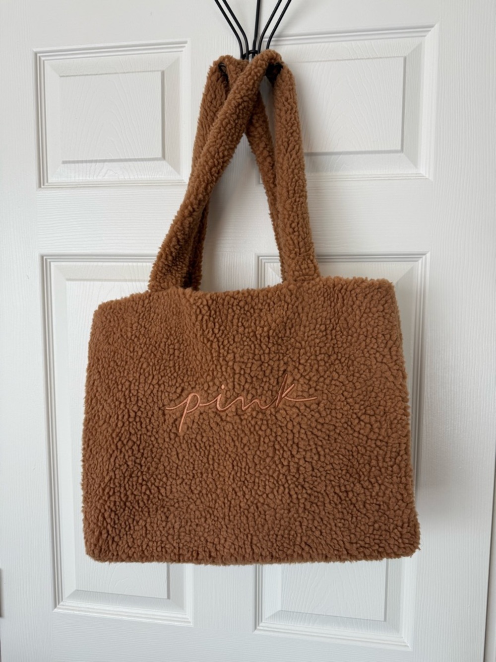 PINK Victoria's Secret Brown Sherpa Tote with Embroidered Logo